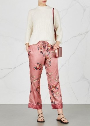 JOIE Reeda floral-print satin trousers ~ silky pink pants - flipped