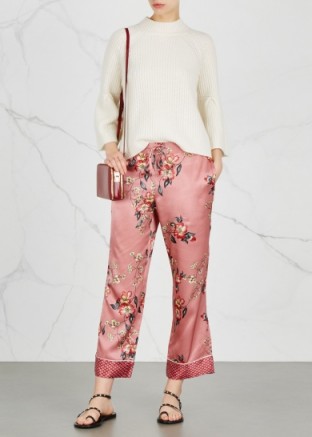 JOIE Reeda floral-print satin trousers ~ silky pink pants