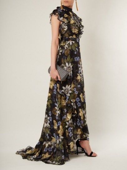 ERDEM Riva passion flower-print ruffle-trimmed silk gown ~ feminine floral print gowns - flipped