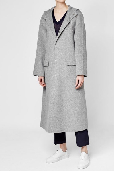 JOSEPH Rowen Felted Wool Coat with Hood / long grey hooded coats - flipped
