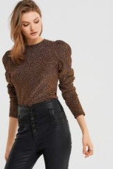 STORETS Ruby Metallic Shirring Sleeves Top | gold puff sleeved tops