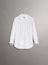 Burberry Ruffle and Pintuck Detail Cotton Shirt / white ruffled shirts