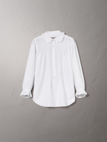 Burberry Ruffle and Pintuck Detail Cotton Shirt / white ruffled shirts - flipped
