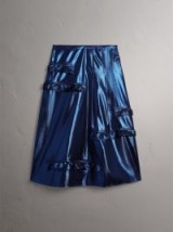 Burberry Ruffle Detail Lamé Skirt Bright navy – blue high shine skirts – luxe fashion