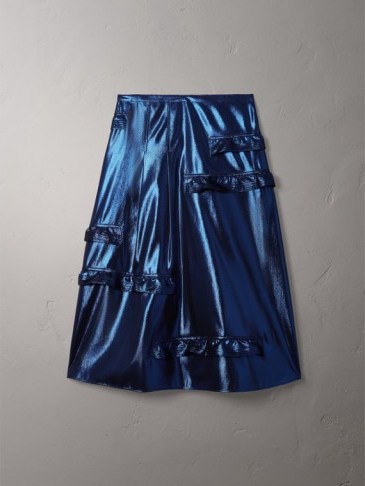 Burberry Ruffle Detail Lamé Skirt Bright navy – blue high shine skirts – luxe fashion - flipped