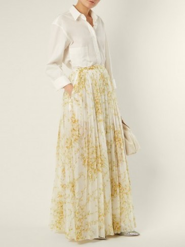 BROCK COLLECTION Sade sweet-pea print gathered cotton skirt ~ long yellow floral pleated skirts - flipped