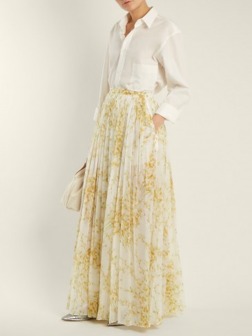 BROCK COLLECTION Sade sweet-pea print gathered cotton skirt ~ long yellow floral pleated skirts