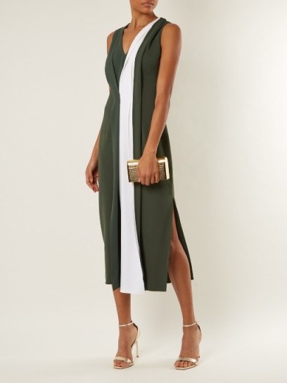 CARL KAPP Safari bi-colour stretch-cady dress ~ elegant green and white evening dresses - flipped