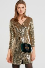 STORETS Samantha Party Sequin Wrap Mini Dress | gold evening dresses