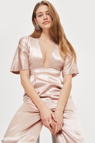 Topshop Gold Satin Plunge Jumpsuit | slinky plunging jumpsuits - flipped