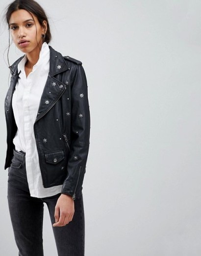 Selected Femme Studded Leather Biker Jacket ~ casual style ~ black weekend jackets - flipped