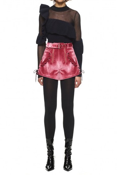 $229.00 Self Portrait Velvet Double Zip Shorts Pink - flipped