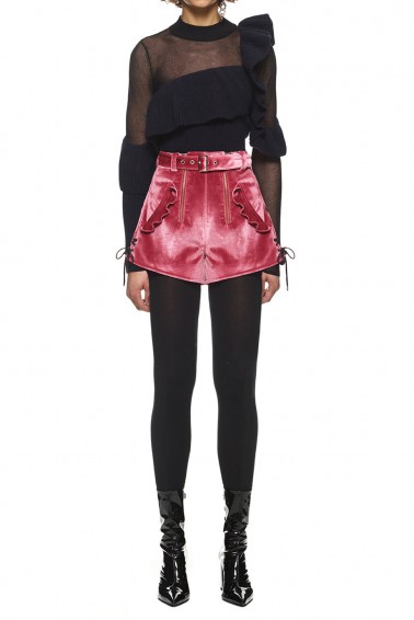 $229.00 Self Portrait Velvet Double Zip Shorts Pink