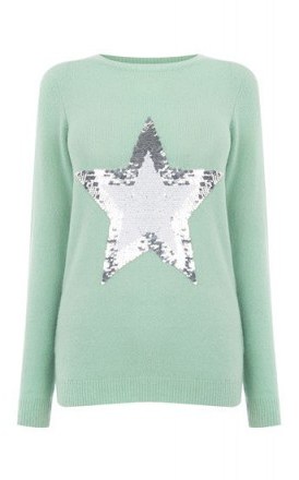OASIS SEQUIN STAR KNIT / shimmering green jumpers - flipped