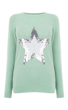 OASIS SEQUIN STAR KNIT / shimmering green jumpers