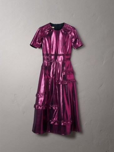 Burberry Short-sleeve Ruffle Detail Lamé Dress Bright fuchsia / luxe dresses / shiny pink - flipped