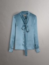Burberry Silk Satin Tie-neck Shirt Pale blue – silky pussy bow blouses