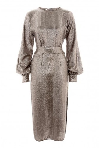 TOPSHOP Silver Batwing Midi Shift Dress – metallic vintage style party dresses – evening luxe – glamour - flipped