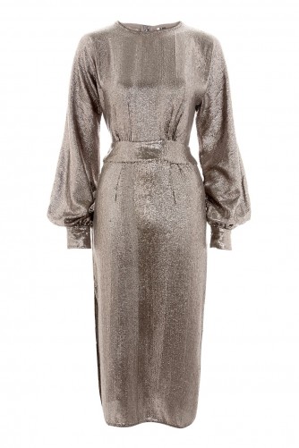 TOPSHOP Silver Batwing Midi Shift Dress – metallic vintage style party dresses – evening luxe – glamour