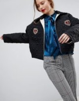 Sister Jane Quilted Bomber Jacket With Embellished Broach Detail