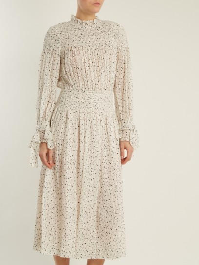 REBECCA TAYLOR Smocked star-print silk and cotton-blend dress ~ gathered dresses ~ feminine clothing