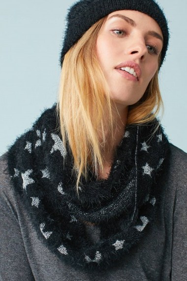 Anthropologie Soft Star Infinity Scarf in black / lurex patterned scarves - flipped