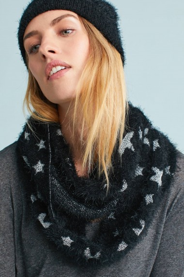 Anthropologie Soft Star Infinity Scarf in black / lurex patterned scarves