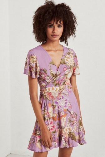 $128.00 Spell & The Gypsy Collective Blue Skies Wrap Mini Dress In Lilac - flipped