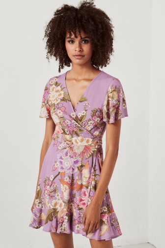 $128.00 Spell & The Gypsy Collective Blue Skies Wrap Mini Dress In Lilac