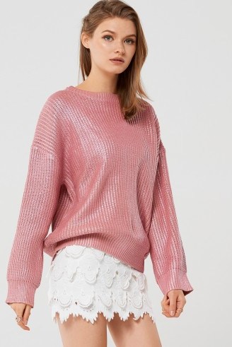 STORETS Stacy Shiny Oversized Pullover | pink metallic jumpers - flipped
