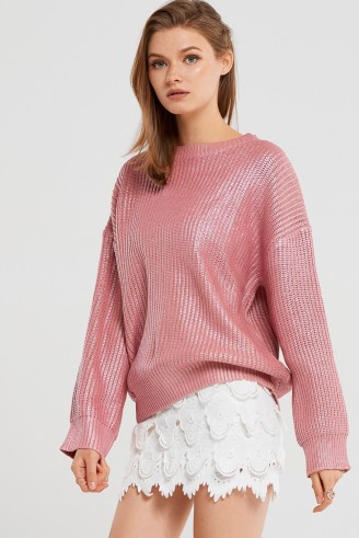 STORETS Stacy Shiny Oversized Pullover | pink metallic jumpers