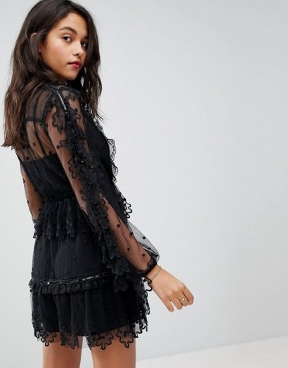 Stevie May Embroidered Floral Lace Mini Dress in black | semi sheer party dresses | LBD - flipped