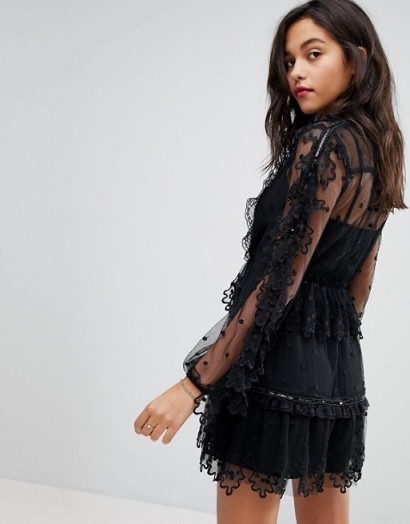 Stevie May Embroidered Floral Lace Mini Dress in black | semi sheer party dresses | LBD