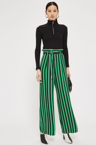 Topshop Stripe Paperbag Wide Leg Trousers | green stripes - flipped