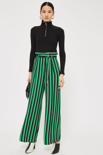 Topshop Stripe Paperbag Wide Leg Trousers | green stripes