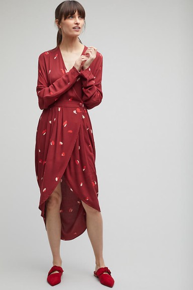 Selected Femme Syrah Print Wrap Dress in red / asymmetric hem dresses