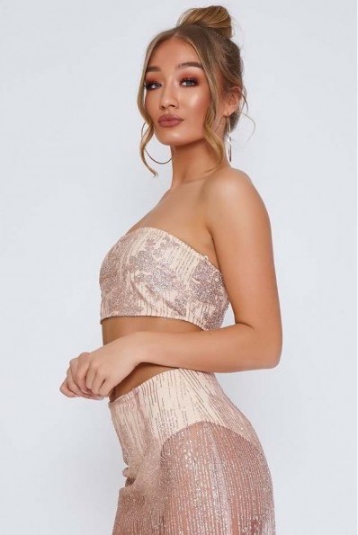 TAMMY HEMBROW ROSE GOLD GLITTER MESH BANDEAU TOP – strapless crop tops - flipped