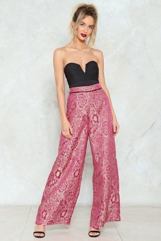 Nasty Gal Tapestry Print Co-Ord Wide Leg Trouser ~ burgundy party pants - flipped