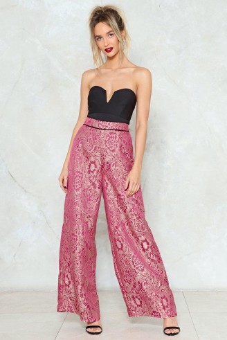 Nasty Gal Tapestry Print Co-Ord Wide Leg Trouser ~ burgundy party pants