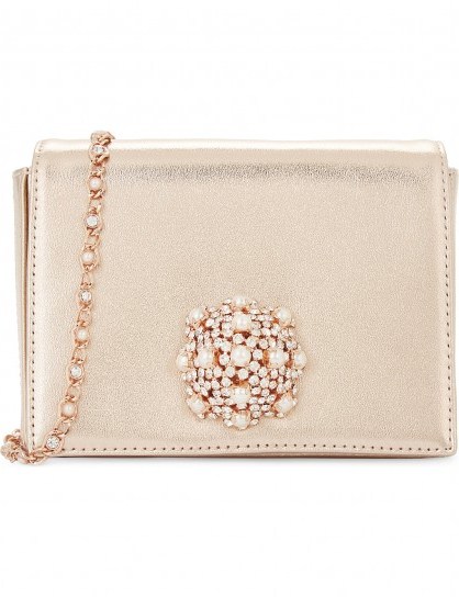 TED BAKER Lykaa brooch metallic leather cross-body bag ~ rose-gold evening bags ~ luxe occasion crossbody - flipped