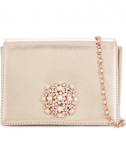 TED BAKER Lykaa brooch metallic leather cross-body bag ~ rose-gold evening bags ~ luxe occasion crossbody