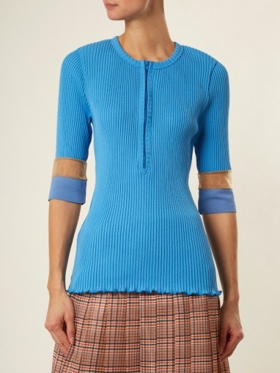 TOGA Teleco mesh-insert ribbed-knit sweater ~ blue sheer panel sweaters - flipped