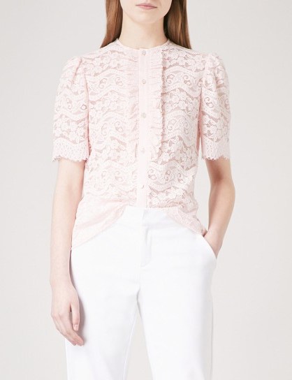 TEMPERLEY LONDON Lunar ruffled-trim lace top ~ shell-pink tops - flipped