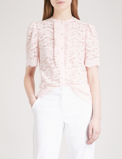 TEMPERLEY LONDON Lunar ruffled-trim lace top ~ shell-pink tops