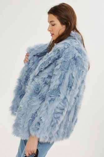 Topshop blue Textured Faux Fur Coat | fluffy winter coats - flipped