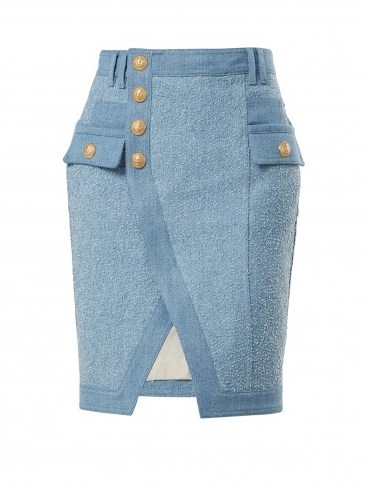 ALMAIN Textured-denim mini skirt ~ asymmetric hemline skirts - flipped