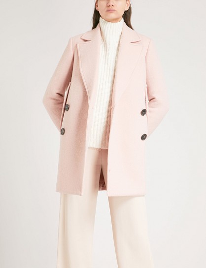 THEORY Double-breasted chalk-pink wool coat ~ luxe winter coats