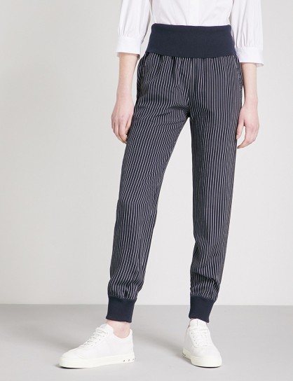 THEORY Striped relaxed-fit silk trousers | cuffed pants