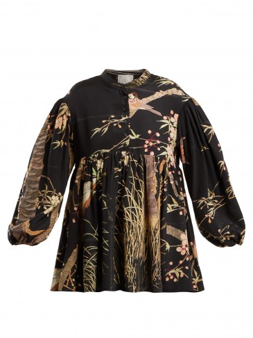 BY WALID Theresa Cherry Blossom-print silk top – printed tops – oriental style prints