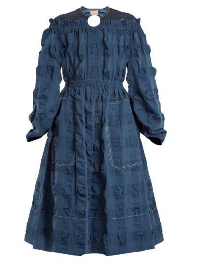 ROKSANDA Tora satin-yoke cotton-blend seersucker dress ~ blue smocked dresses